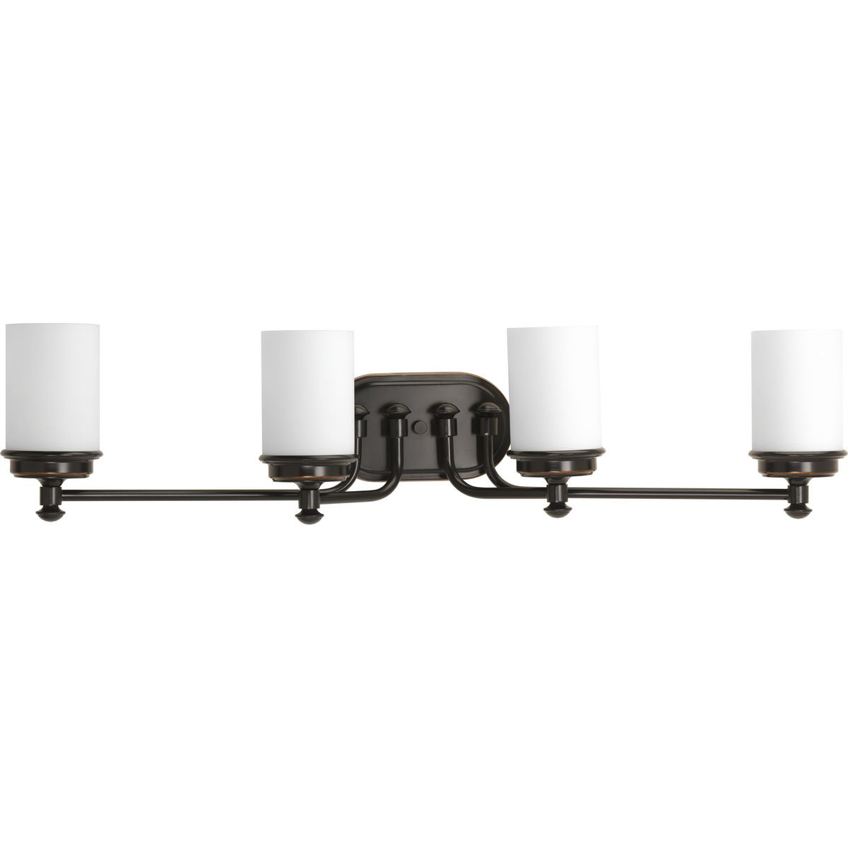 Progress Lighting Glide 4 light rubbed bronze bath vanity wall light with etched opal glass