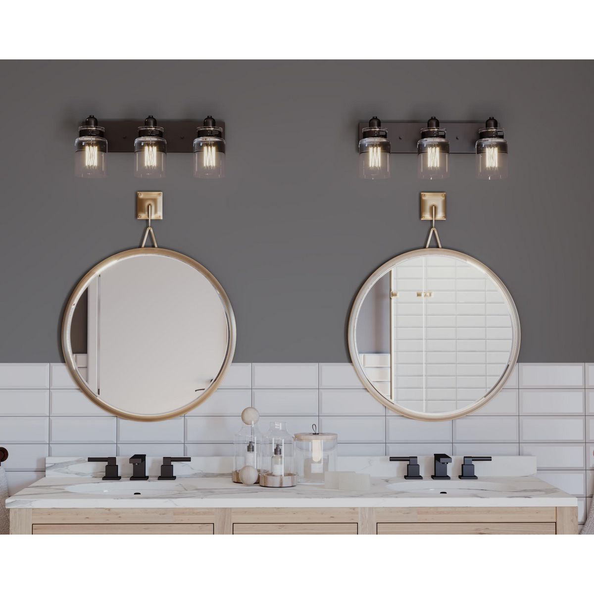 Progress Lighting Calhoun 3 light antique bronze bath vanity wall light in bathroom setting