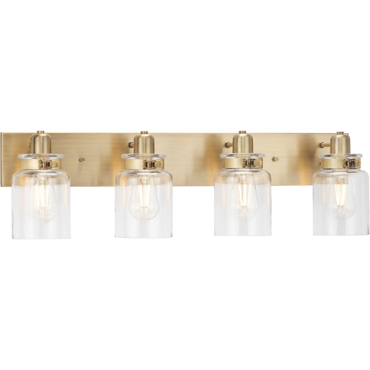 Progress Lighting P300048-163 Calhoun 4 light vintage brass bath vanity wall light with clear glass shades