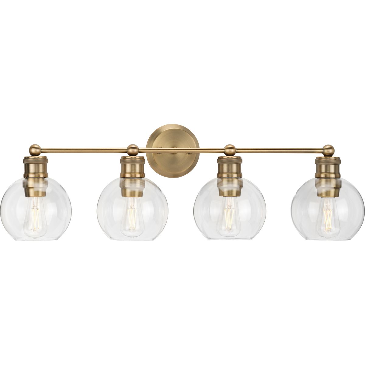 Progress Lighting Hansford 4 light bath vanity wall light in vintage brass with clear glass shades