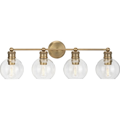 Progress Lighting Hansford 4 light bath vanity wall light in vintage brass with clear glass shades