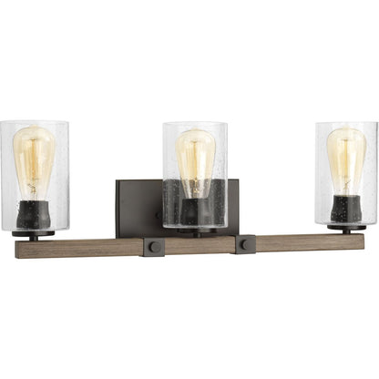 Progress Lighting Barnes Mill 3 light antique bronze bath vanity wall light with clear seeded glass