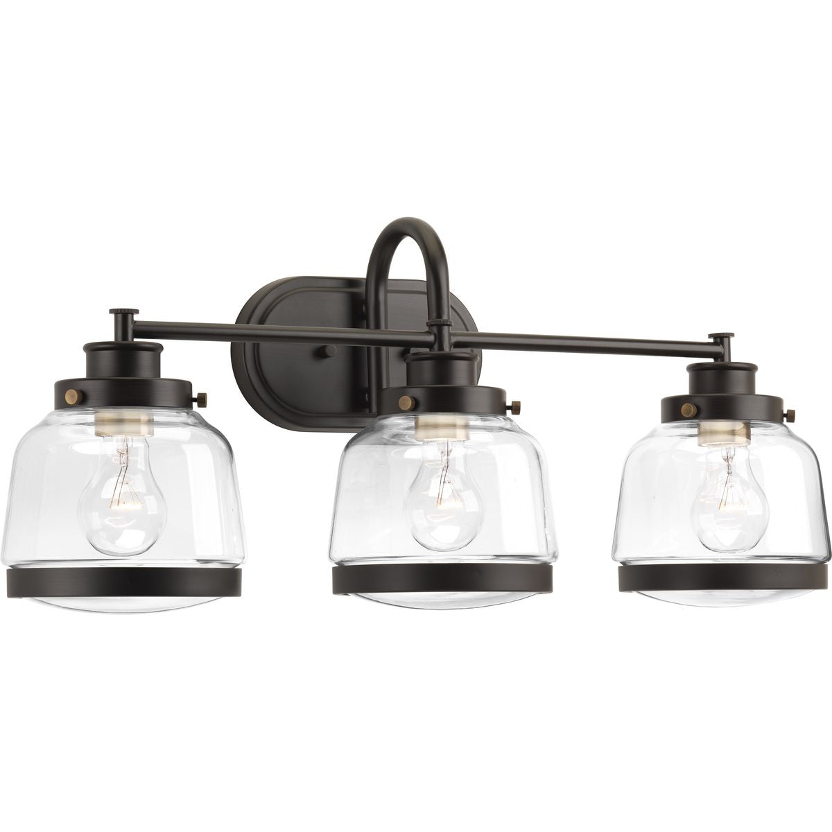Progress Lighting Judson 3 light bath vanity wall light in antique bronze with clear glass shades