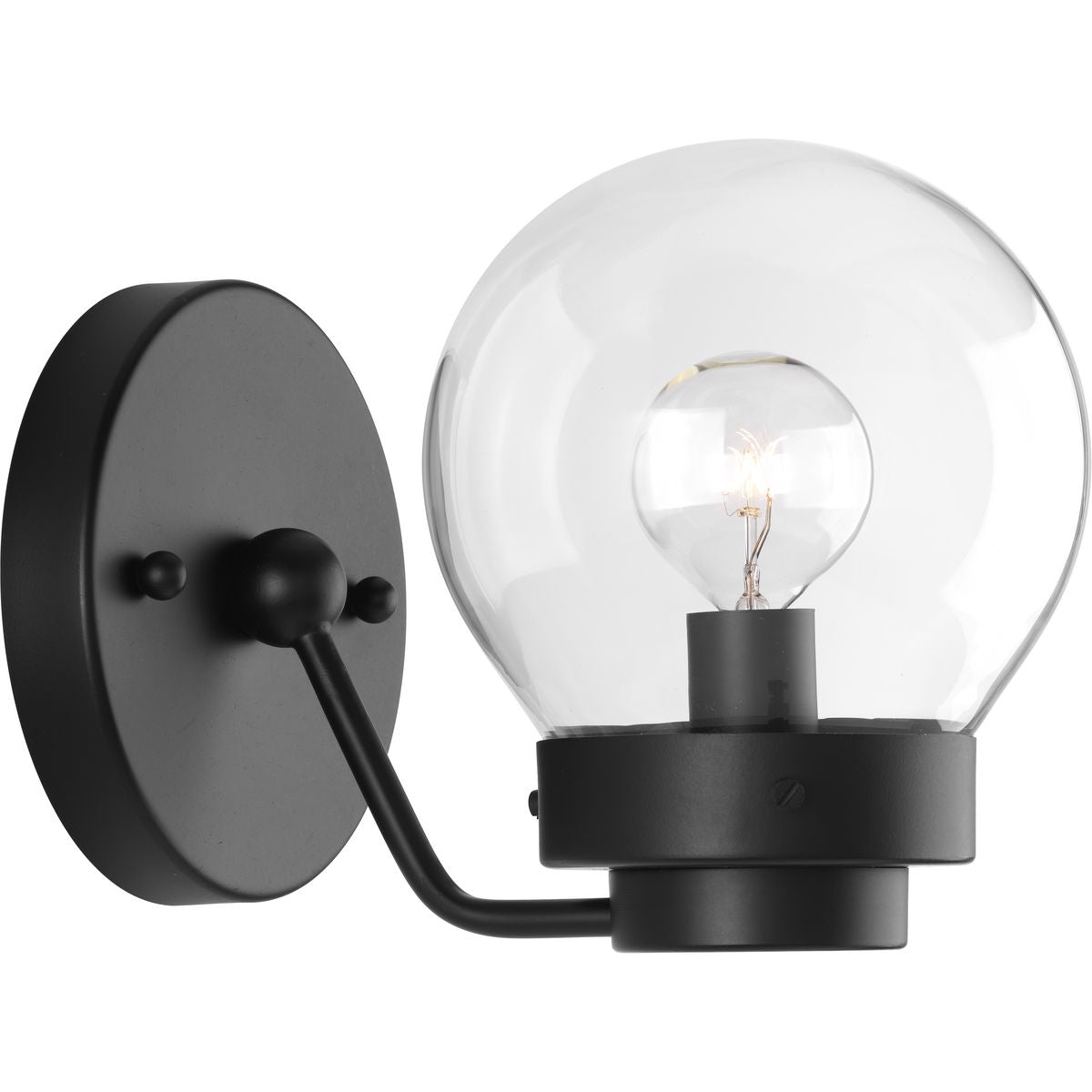 Progress Lighting P300112-031 Spatial 1 Light Matte Black Bath Vanity Wall Light with Clear Globe Glass Shade