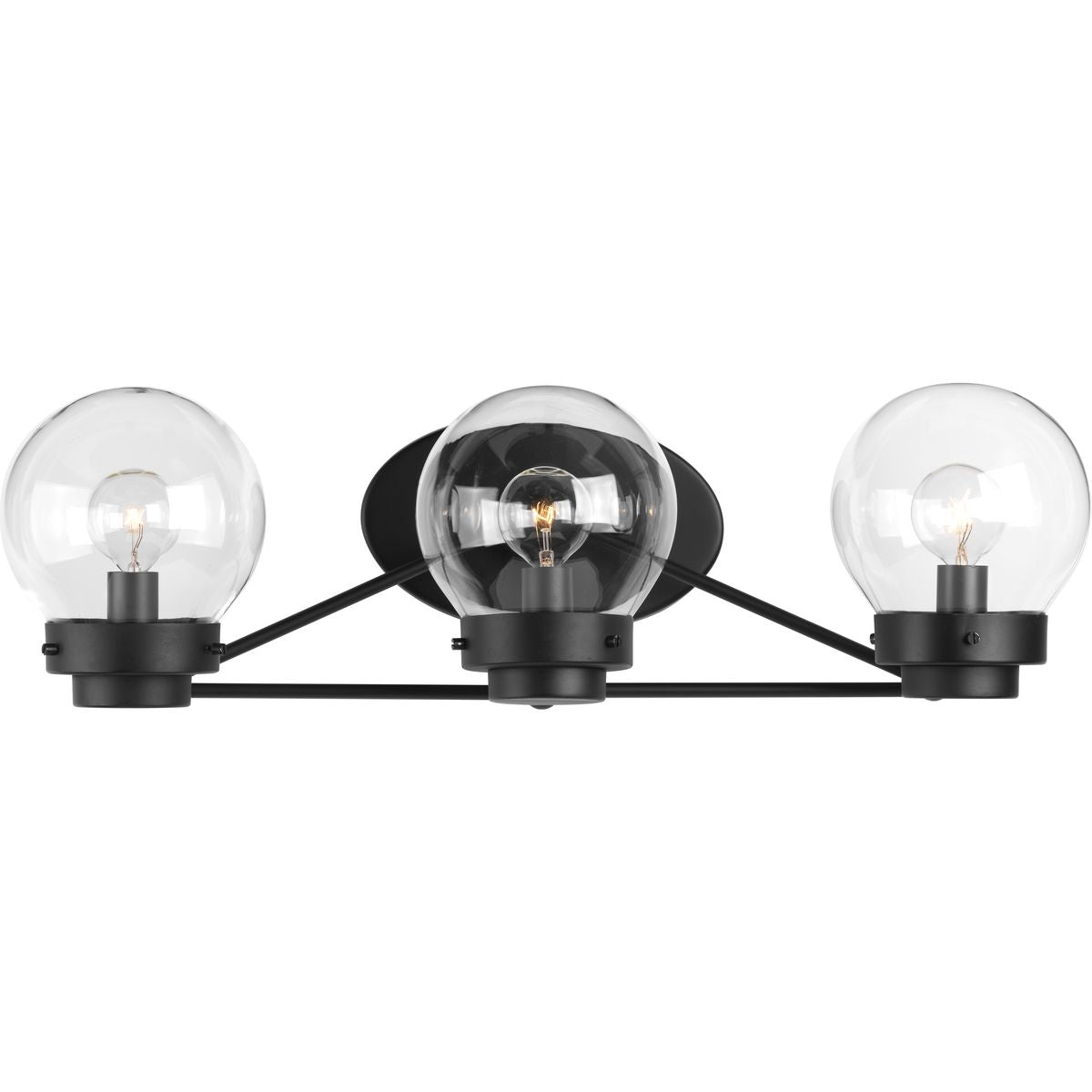Progress Lighting Spatial 3 light matte black bath vanity wall light with clear glass shades