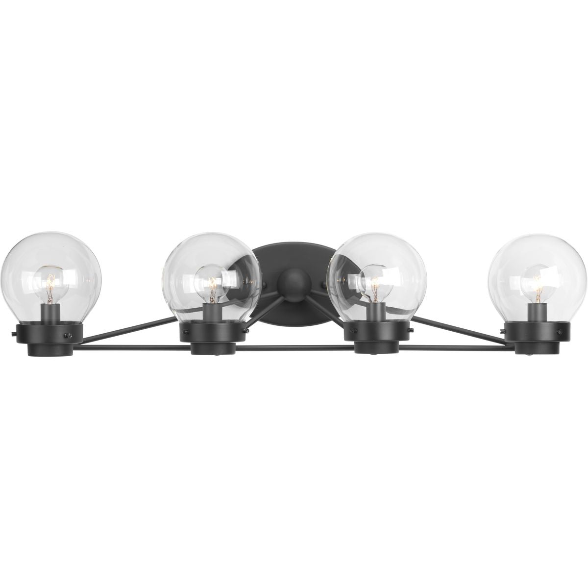 Progress Lighting P300115-031 Spatial 4 light matte black bath vanity wall light with clear glass shades