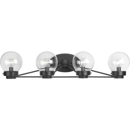 Progress Lighting P300115-031 Spatial 4 light matte black bath vanity wall light with clear glass shades