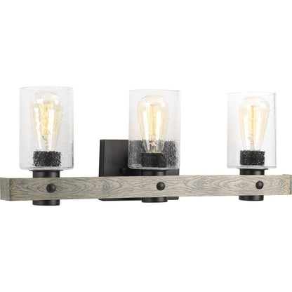 Progress Lighting Gulliver 3 light graphite bath vanity wall light with clear seeded glass