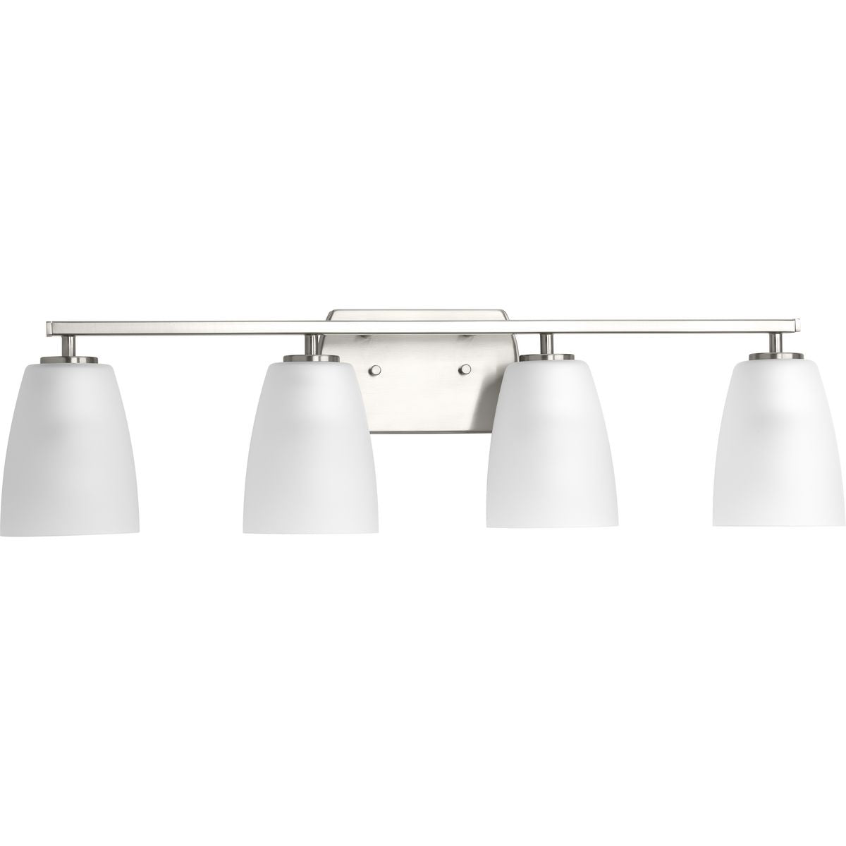 Progress Lighting Leap 4 light brushed nickel bath vanity wall light with etched glass shades
