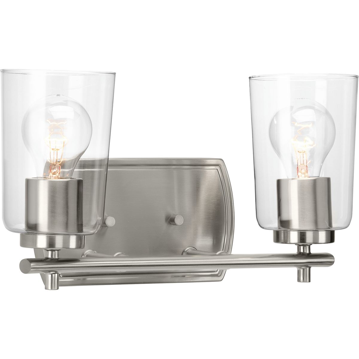 Progress Lighting Adley 2 light brushed nickel bath vanity wall light with clear glass shades