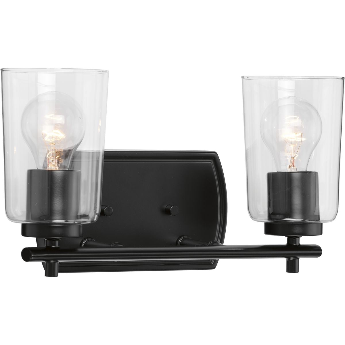 Progress Lighting Adley 2 light matte black bath vanity wall light with clear glass shades