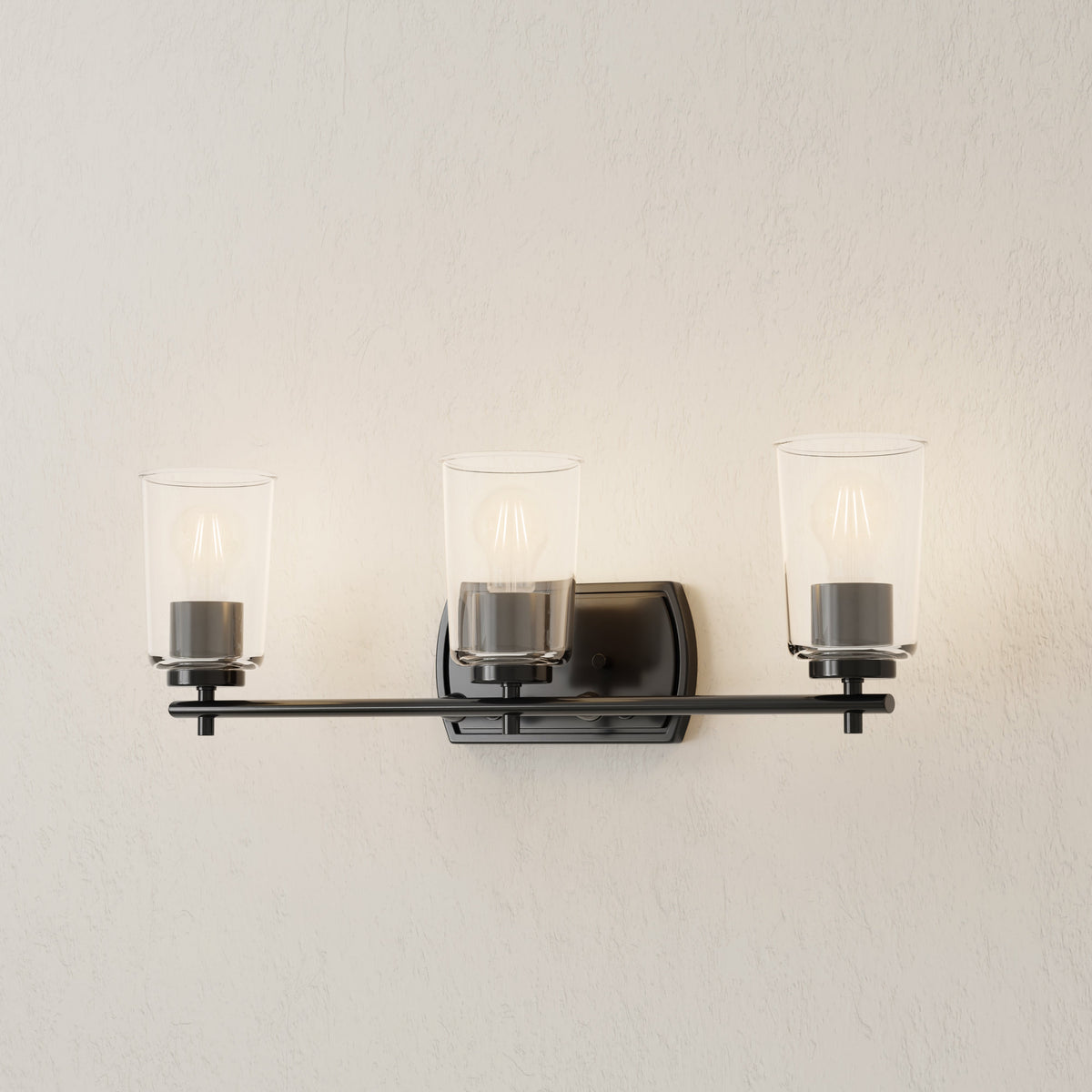 Progress Lighting Adley 3 light matte black bath vanity wall light lit