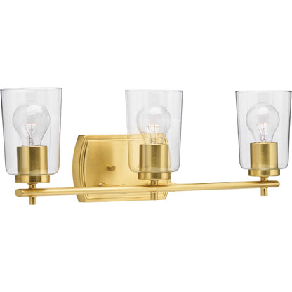 Progress Lighting Adley 3 light satin brass bath vanity wall light with clear glass shades