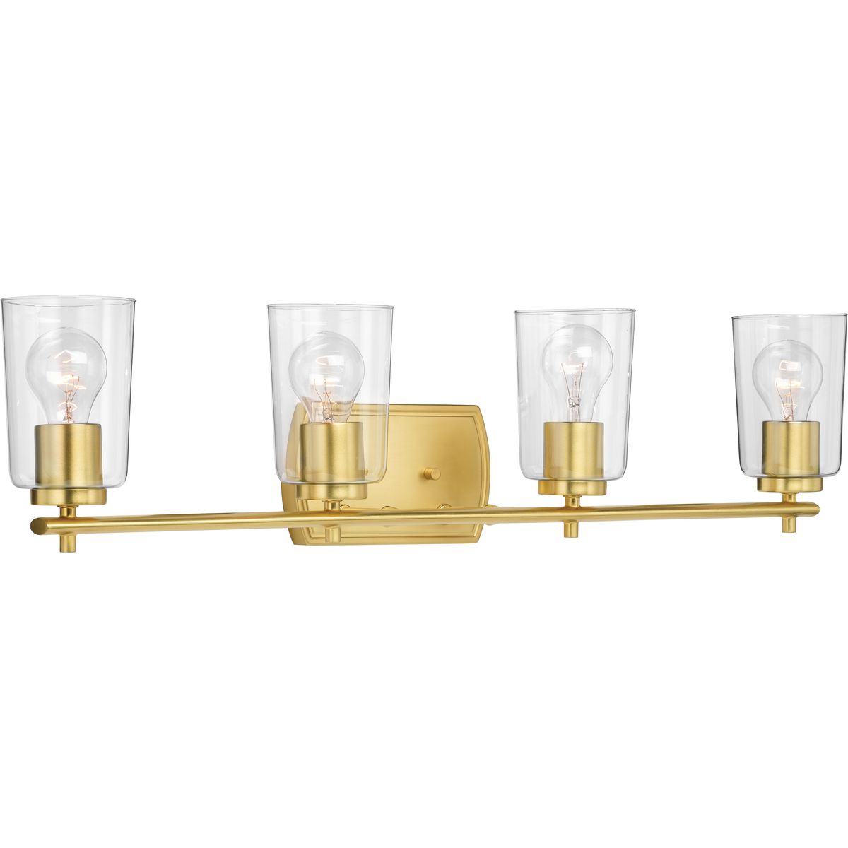 Progress Lighting P300157-012 Adley 4 Light Satin Brass Bath Vanity Wall Light with Clear Glass Shades