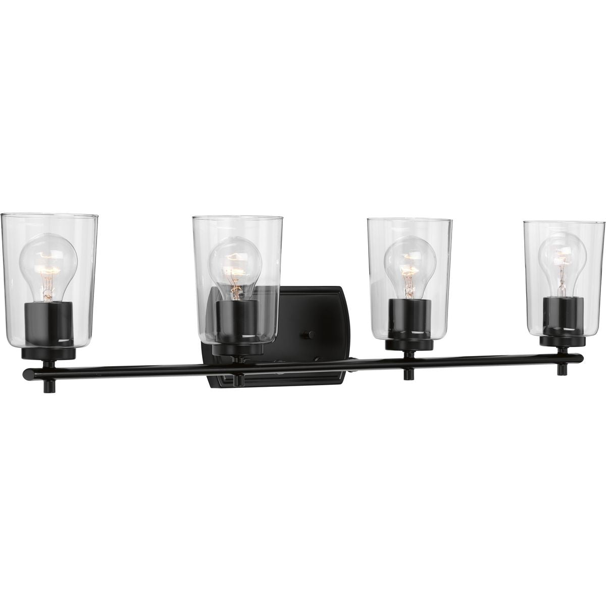 Progress Lighting Adley 4 light matte black bath vanity wall light with clear glass shades
