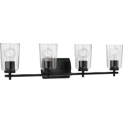 Progress Lighting Adley 4 light matte black bath vanity wall light with clear glass shades