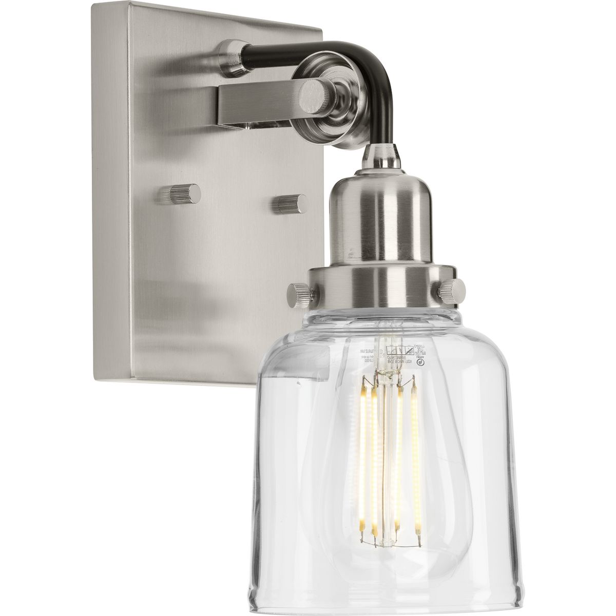 Progress Lighting P300226-009 Rushton 1 light brushed nickel bath vanity wall light with clear glass shade