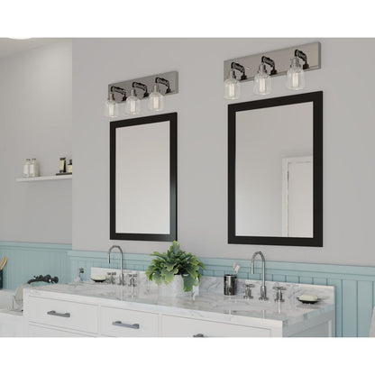 Progress Lighting Rushton 3 light brushed nickel bath vanity wall light in bathroom setting
