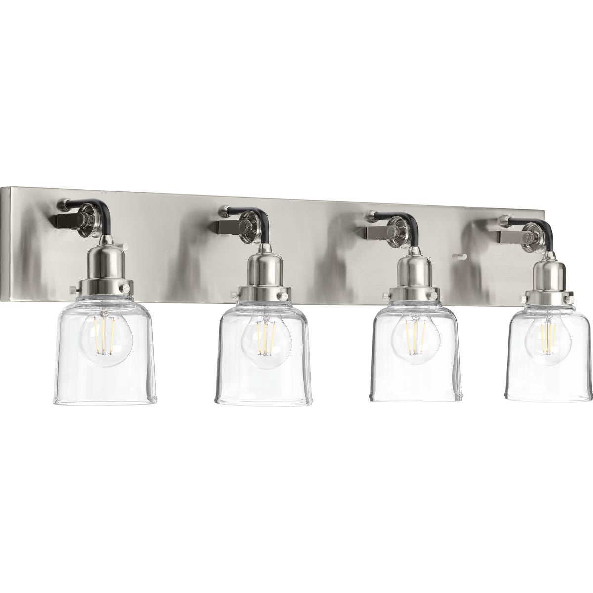 Progress Lighting Rushton 4 light brushed nickel bath vanity wall light with clear glass shades