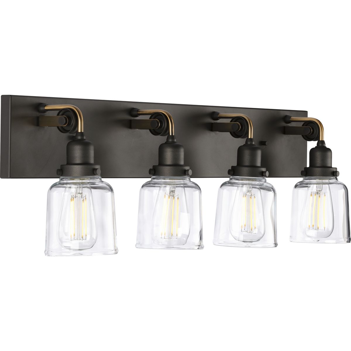 Progress Lighting P300229-143 Rushton 4 light graphite bath vanity wall light with clear glass shades
