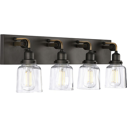 Progress Lighting P300229-143 Rushton 4 light graphite bath vanity wall light with clear glass shades
