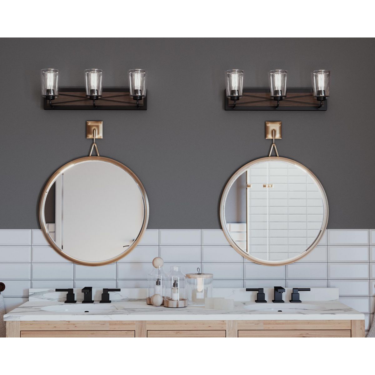 Progress Lighting Briarwood 3 light bath vanity wall lights in bathroom setting