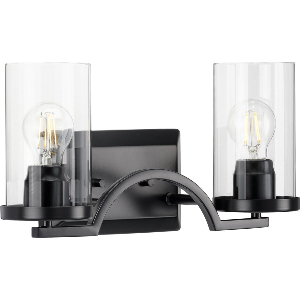 Progress Lighting Lassiter 2 light matte black bath vanity wall light with clear glass shades