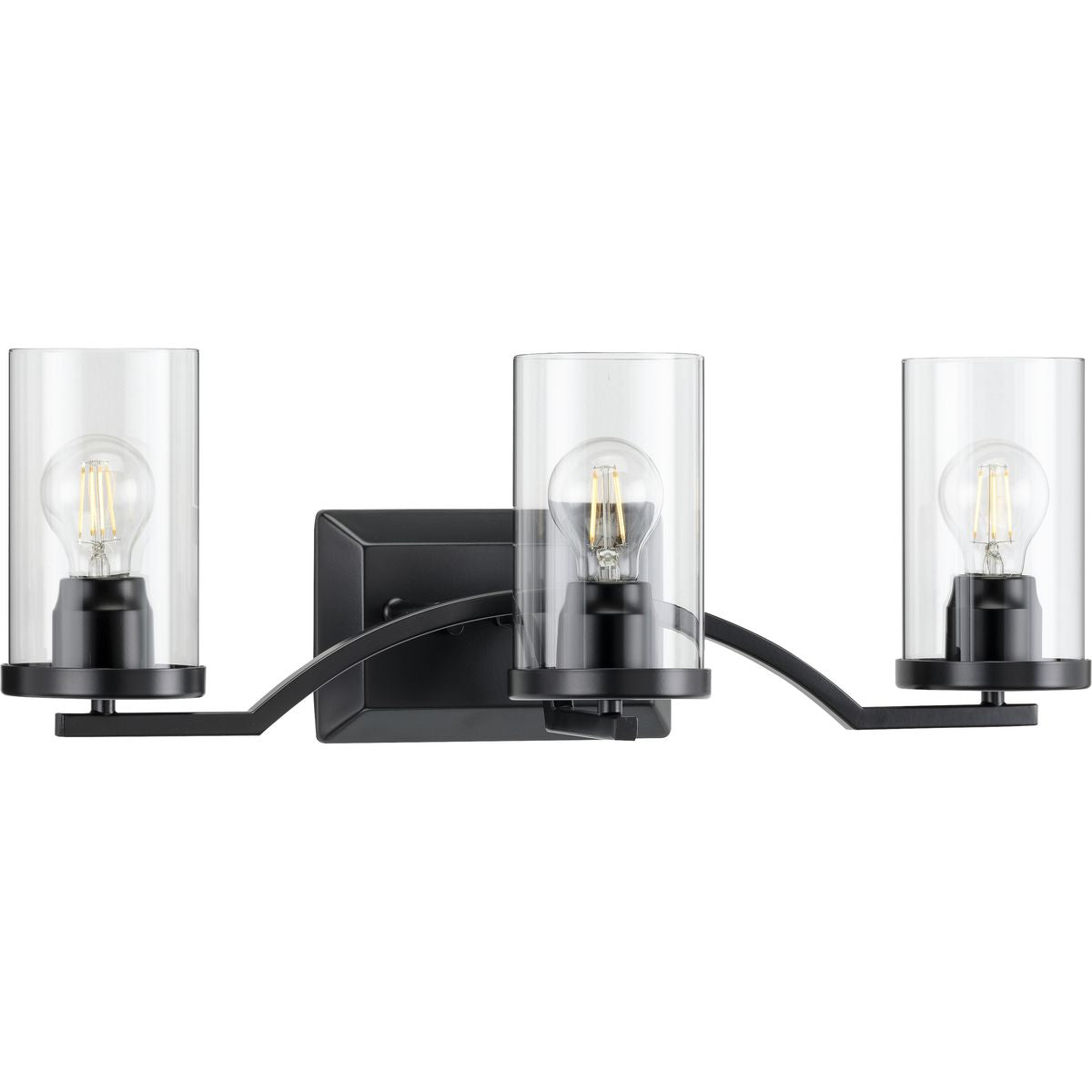Progress Lighting Lassiter 3 light matte black bath vanity wall light with clear glass shades