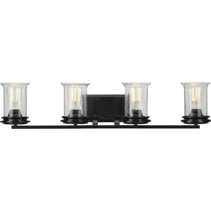 Progress Lighting P300275-031 Winslett 4 light matte black bath vanity wall light with clear seeded glass