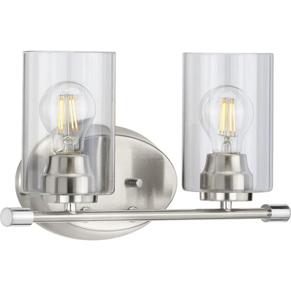Progress Lighting Riley 2 light brushed nickel bath vanity wall light with clear glass shades