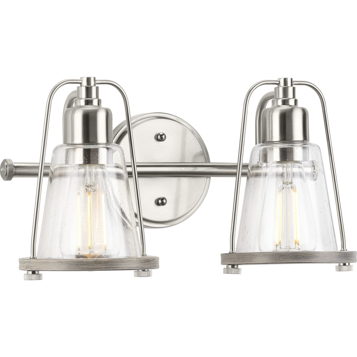 Progress Lighting Conway 2 light brushed nickel bath vanity wall light with clear seeded glass