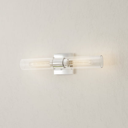 Progress Lighting Clarion polished chrome bath vanity wall light illuminated close-up