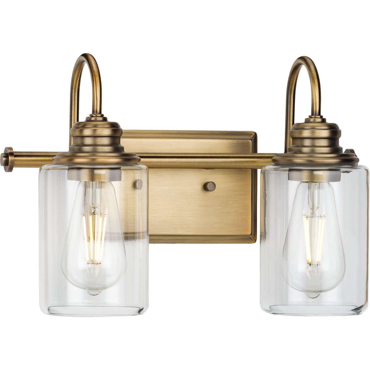 Progress Lighting P300321-163 Aiken 2 light vintage brass bath vanity wall light with clear glass shades