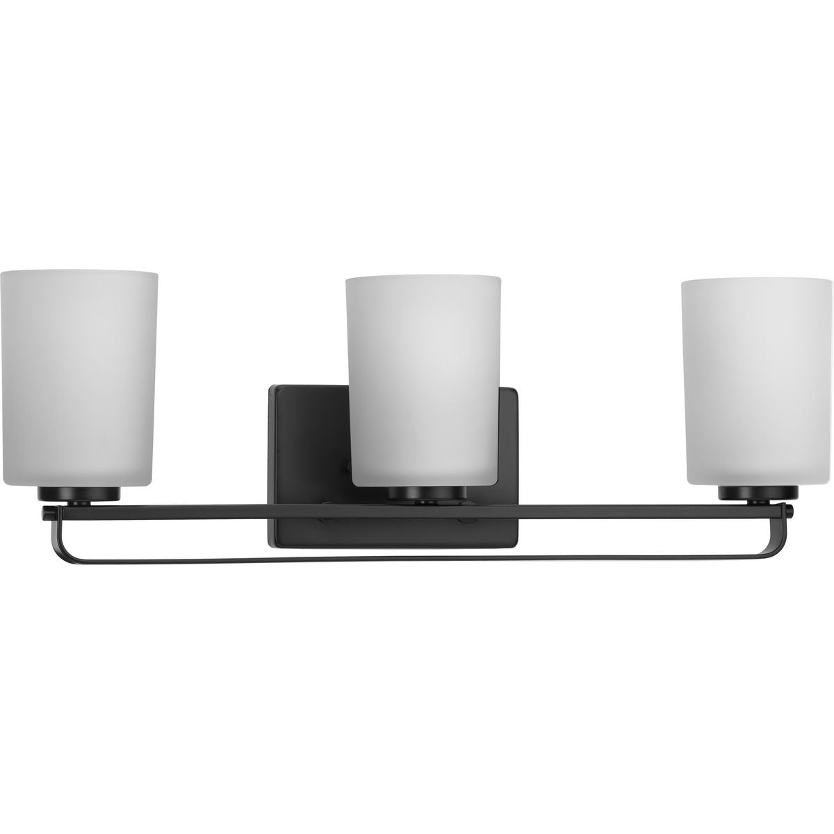 Progress Lighting League 3 light matte black bath vanity wall light with etched glass shades