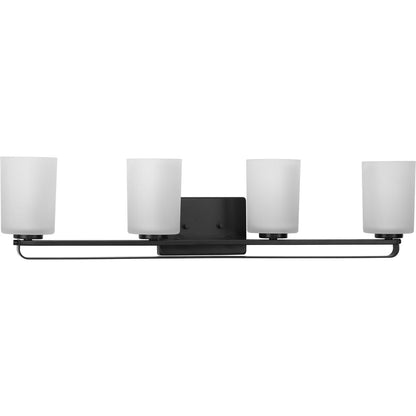 Progress Lighting P300344-31M League 4-Light Matte Black Bath Vanity Wall Light with Etched Glass Shades