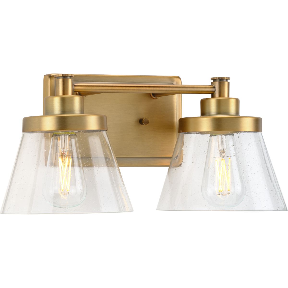 Progress Lighting Hinton 2 light vintage brass bath vanity wall light with clear seeded glass