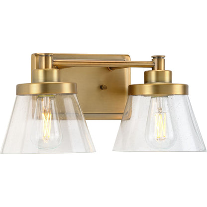 Progress Lighting Hinton 2 light vintage brass bath vanity wall light with clear seeded glass