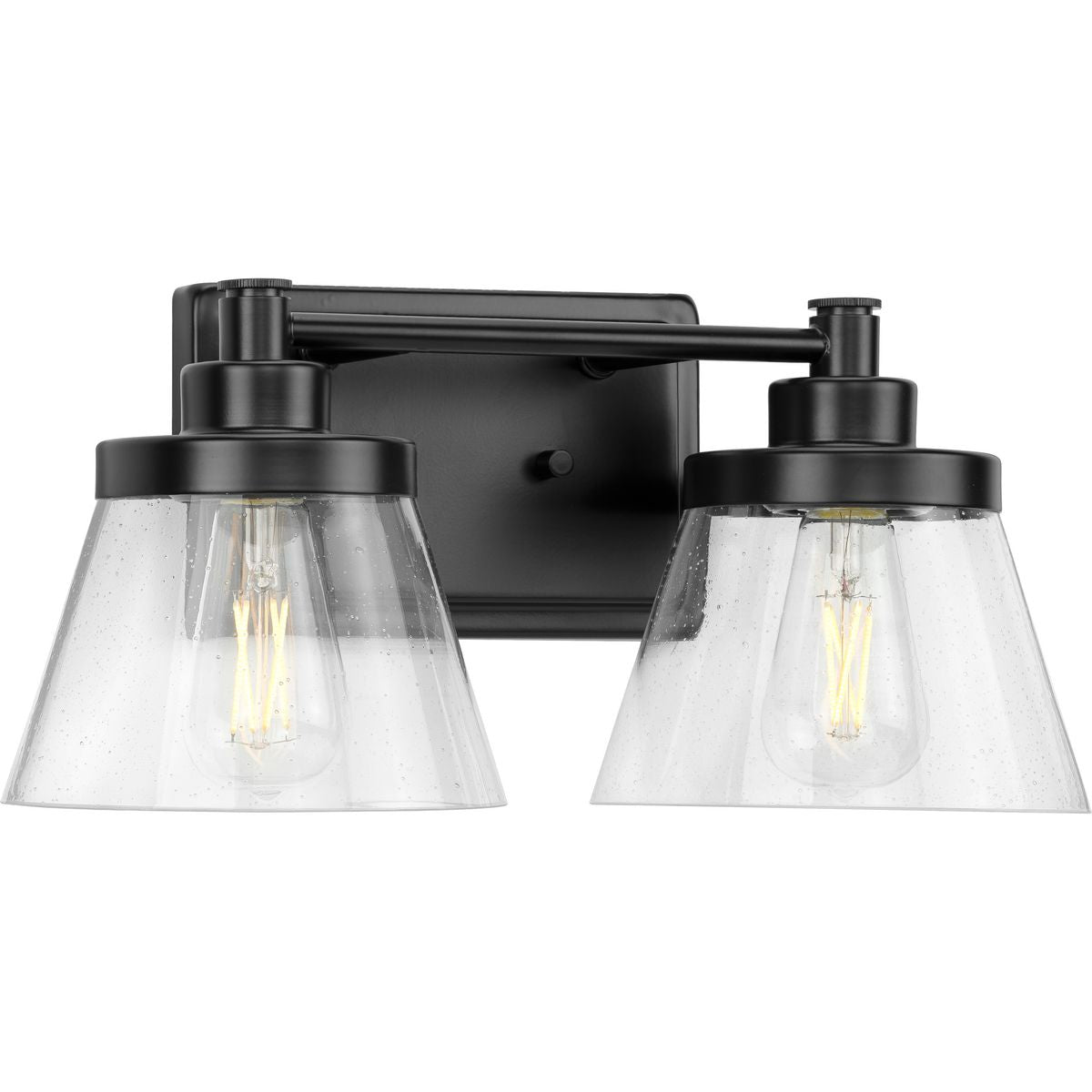 Progress Lighting Hinton 2 light matte black bath vanity wall light with clear seeded glass shades