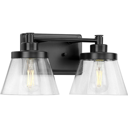 Progress Lighting Hinton 2 light matte black bath vanity wall light with clear seeded glass shades