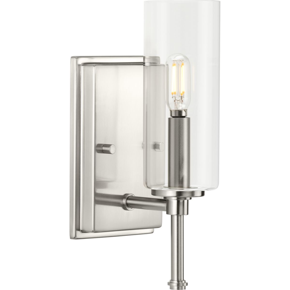 Progress Lighting Elara 1 light brushed nickel bath vanity wall light with clear glass shade