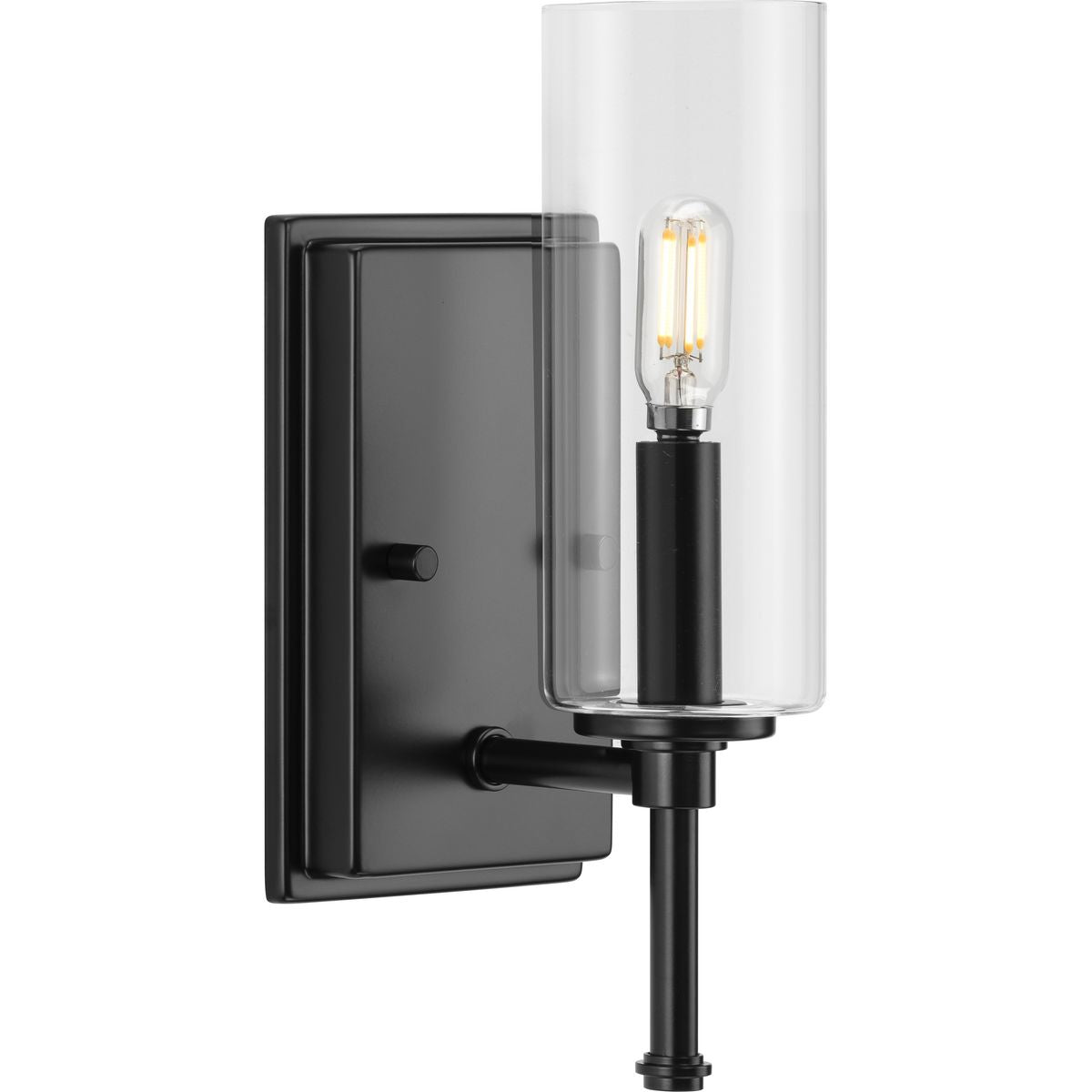 Progress Lighting Elara 1 light matte black bath vanity wall light with clear glass shade