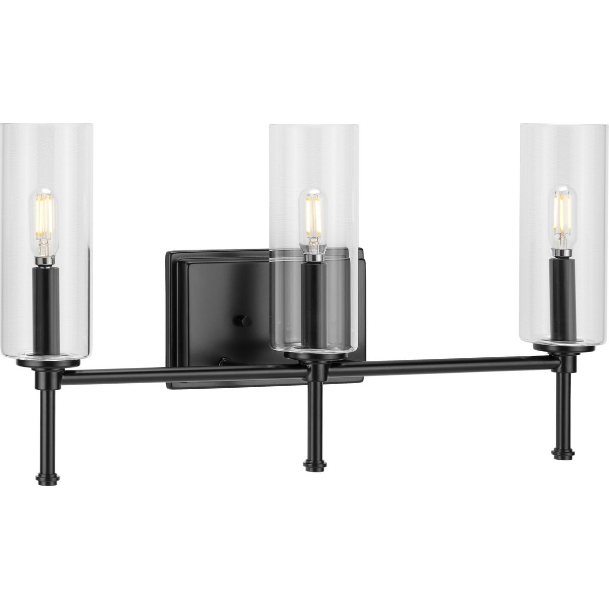 Progress Lighting P300358-31M Elara 3 Light Matte Black Bath Vanity Wall Light with Clear Glass Cylindrical Shades