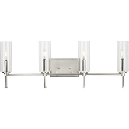 Progress Lighting Elara 4 light brushed nickel bath vanity wall light with clear glass shades