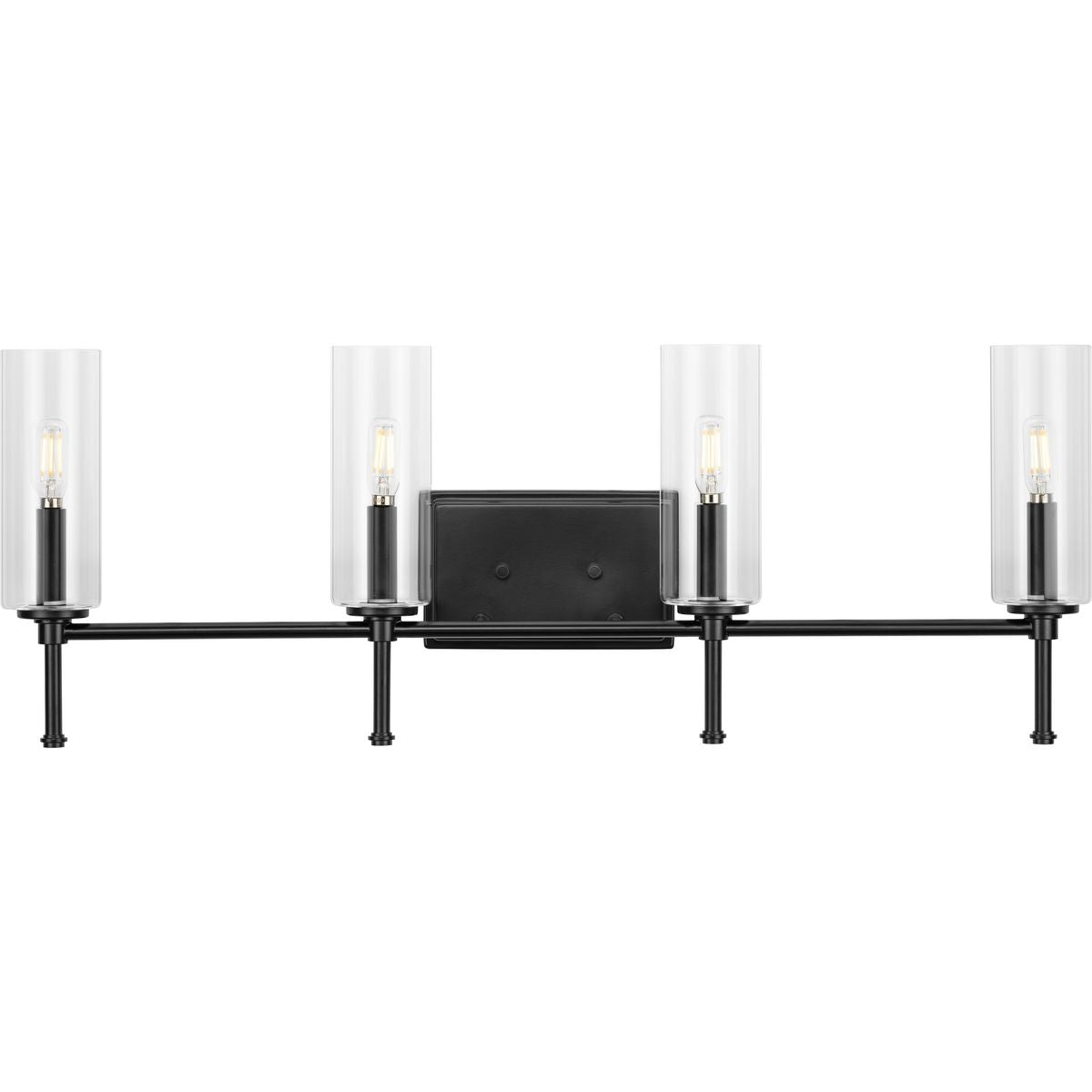 Progress Lighting Elara 4 light matte black bath vanity wall light with clear glass shades