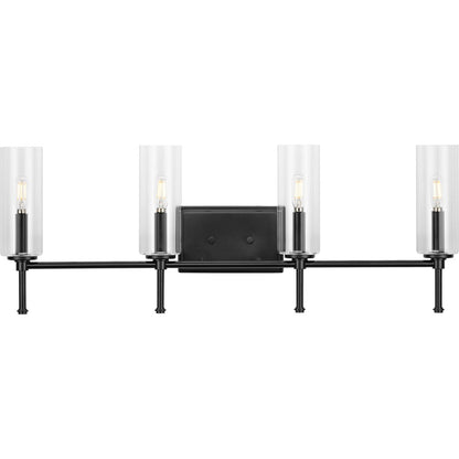 Progress Lighting Elara 4 light matte black bath vanity wall light with clear glass shades