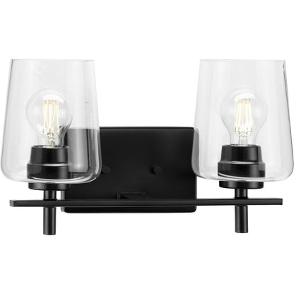 Progress Lighting Calais 2 light matte black bath vanity wall light with clear glass shades