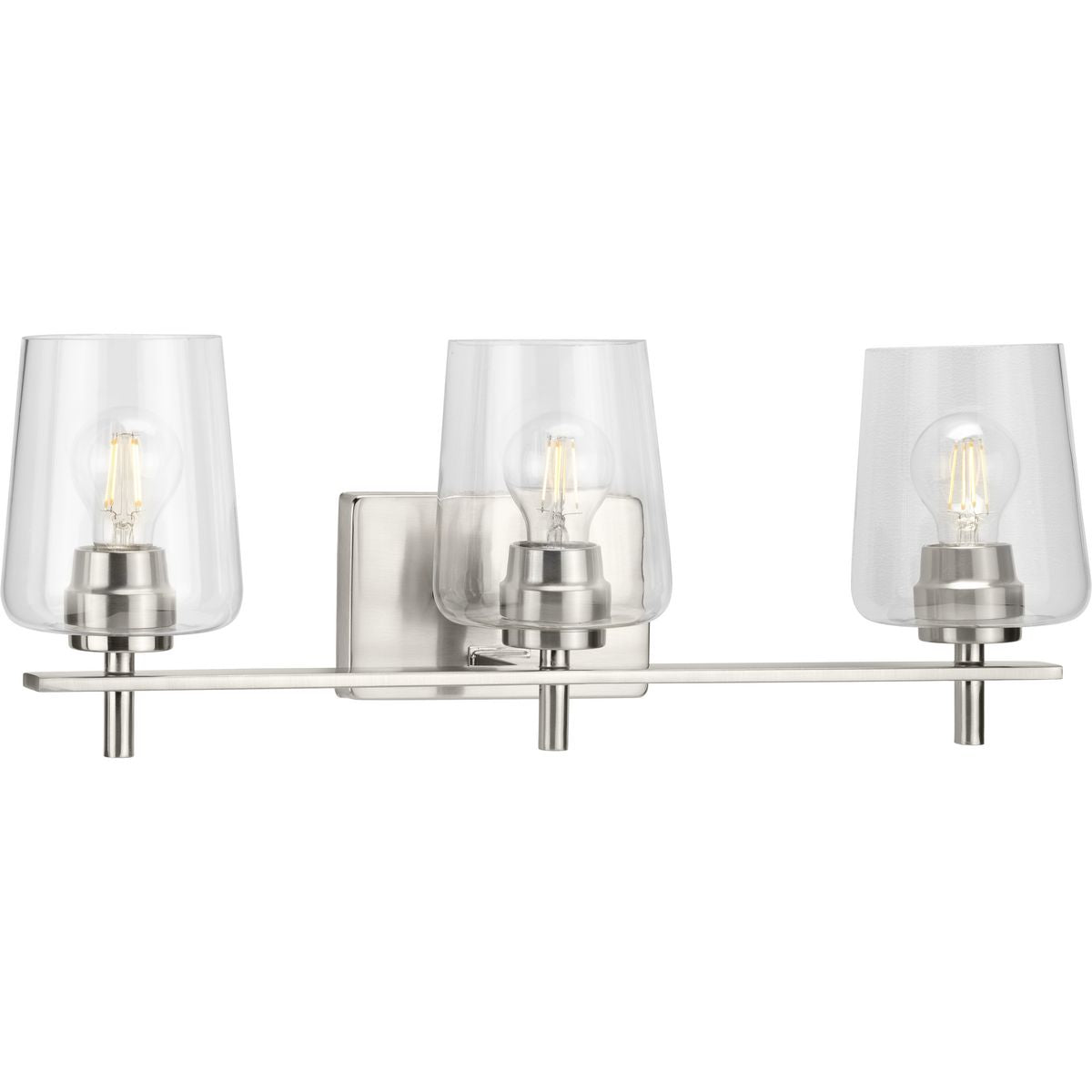 Progress Lighting Calais 3 light brushed nickel bath vanity wall light with clear glass shades