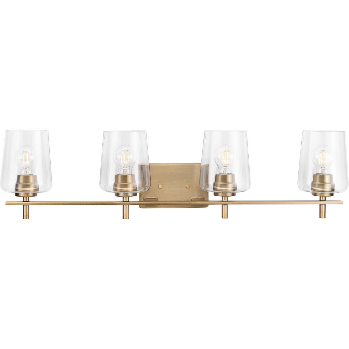 Progress Lighting Calais 4 light vintage brass bath vanity wall light with clear glass shades