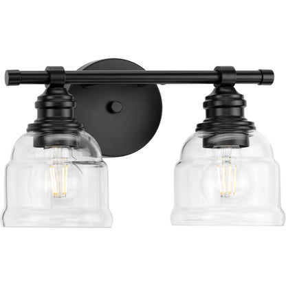Progress Lighting P300374-31M Ambrose 2 light matte black bath vanity wall light with clear glass shades