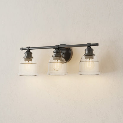 Progress Lighting Ambrose 3 light bath vanity wall light illuminated